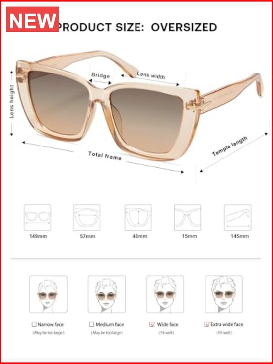 Oversized Cat Eye Sunglasses, UV400 Protection, Trendy 70s Style main image 5